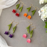 Tulip Floral Earrings, 3D Tulip flower dangle earrings, Purple Tulip Earrings, Unique Floral gift for her